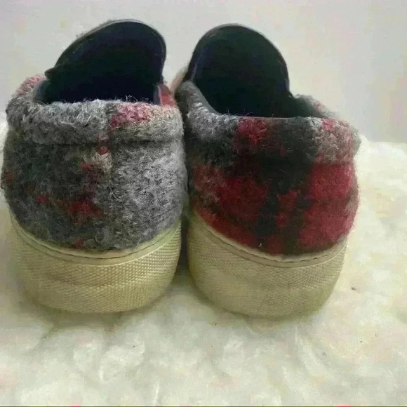 𝅺joshua Sanders Tweed Plaid Slip On Sneakers Red/Gray - Picture 3 of 7